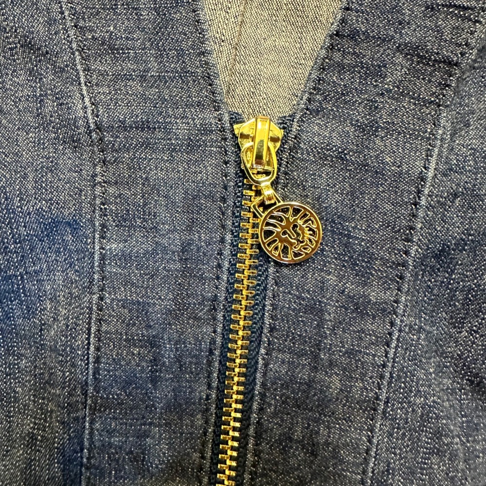 Anne Klein Denim Dress Gold Zipper Roll Tab Sleeve Casual Career Size 4 - Picture 4 of 5